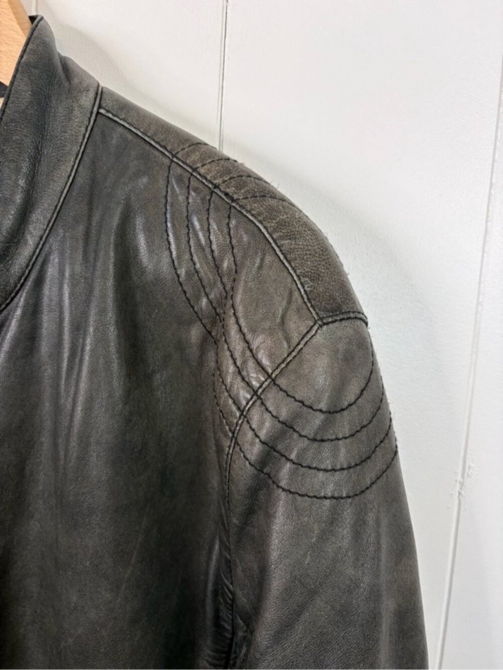 TRS by Torras Men’s Moto Bomber Soft Leather Jacket Gray SIZE USA size 42 Large - Picture 4 of 14